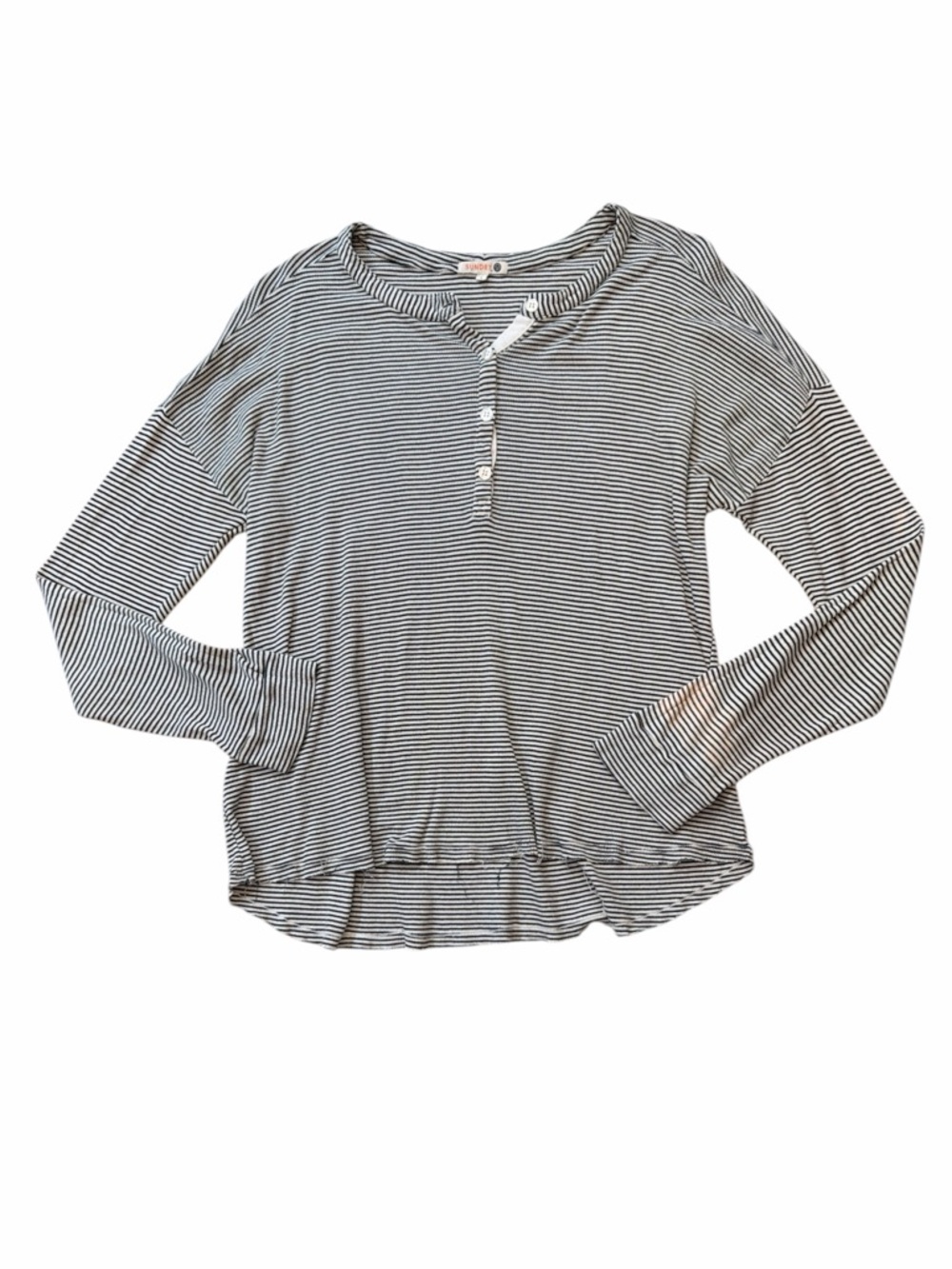 Sundry Striped Long-Sleeve Henley Top - Black & White